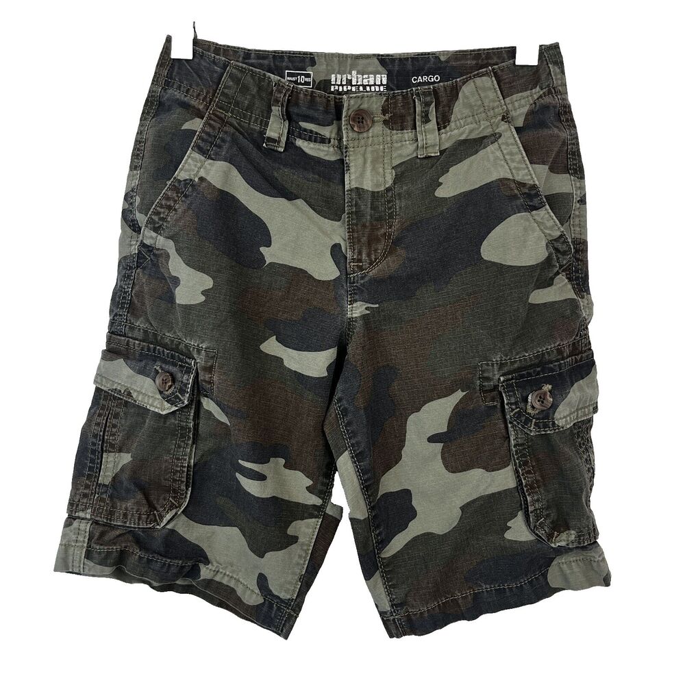 Urban Pipeline Kids‎ Boys Green Camo Cargo Shorts Cotton Ripstop Zip Size 10R